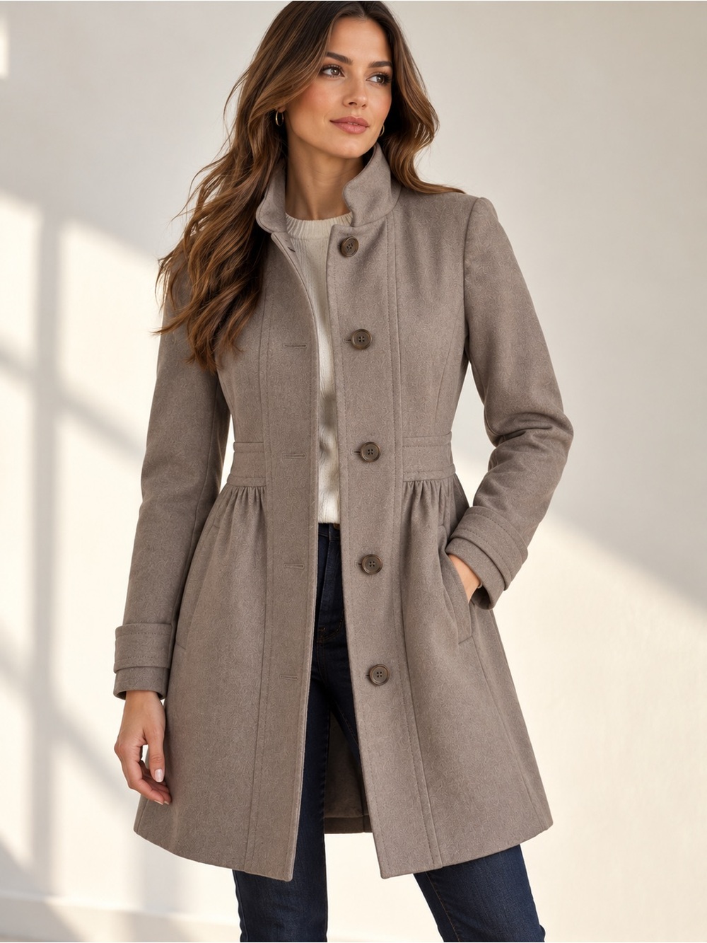 J.Crew Taupe Wool Blend Coat Size Small Tailored Button Front Classic